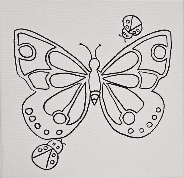 Flat view of butterfly and ladybugs canvas