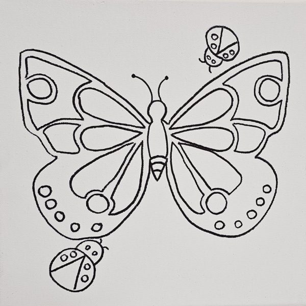 Flat view of butterfly and ladybugs canvas