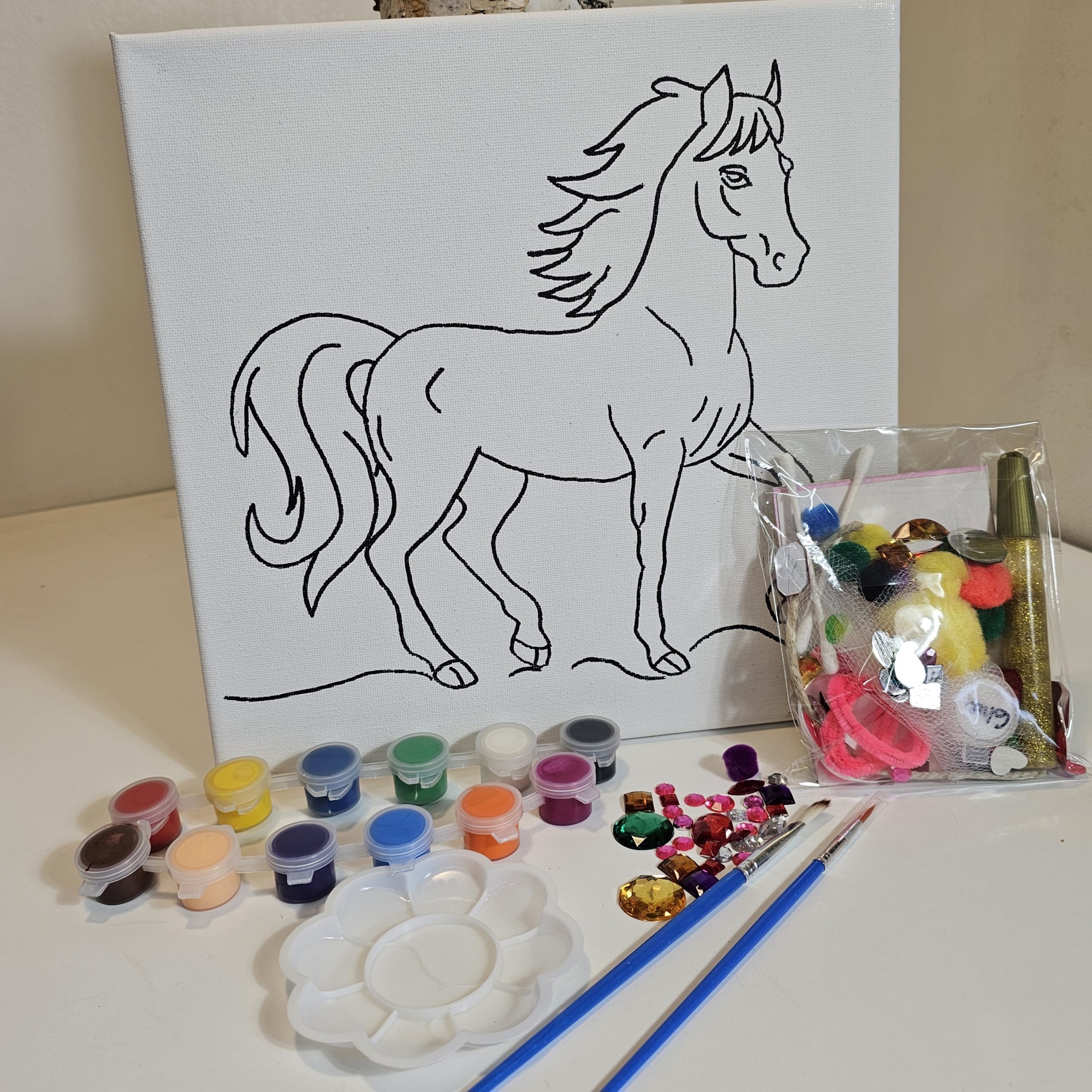 Horse canvas with full kit contents: paint, glue, collage
