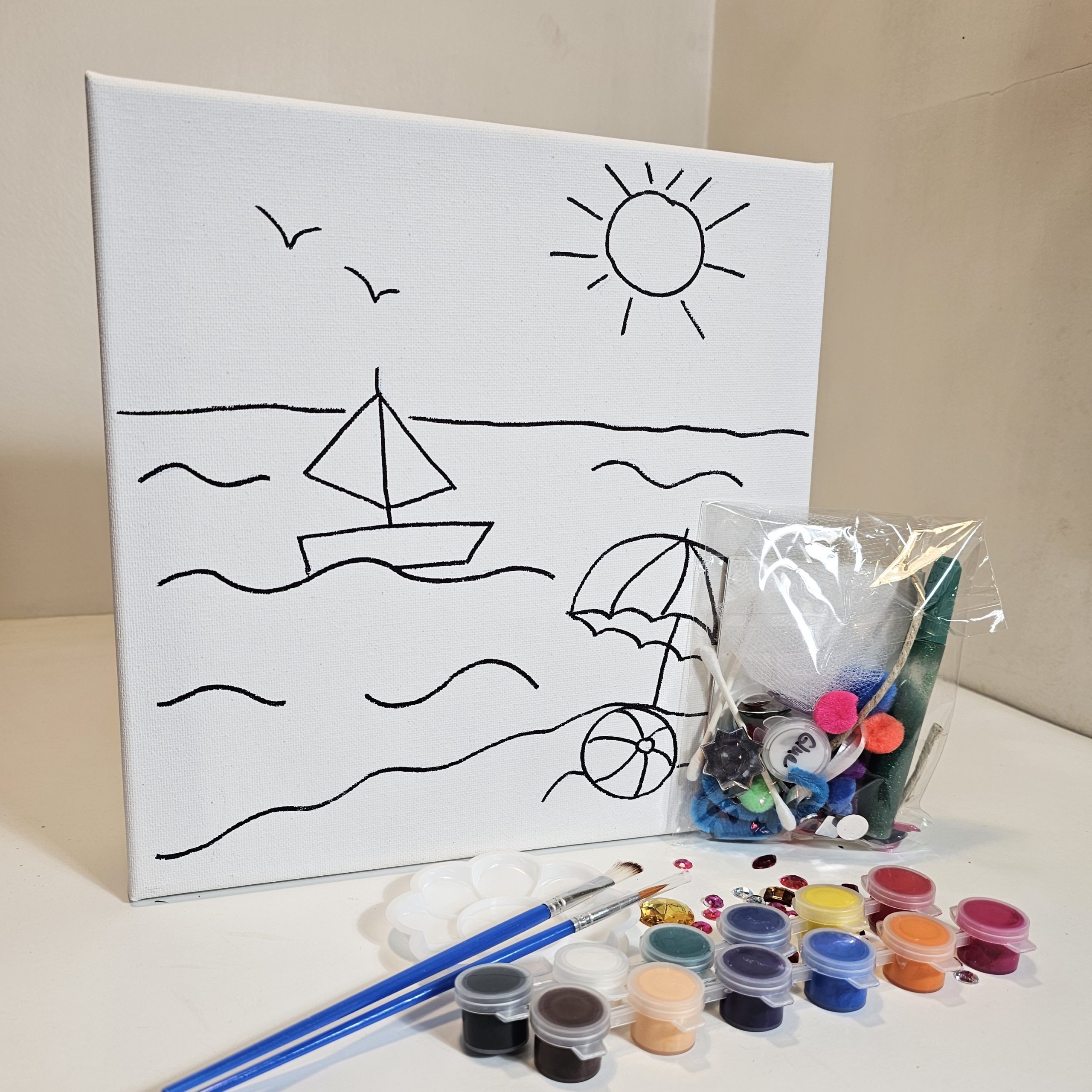 Seaside Escape Creative You kit with paint, glue, and collage supplies