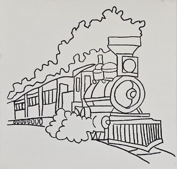 Flat view of vintage steam engine canvas