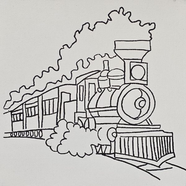 Flat view of vintage steam engine canvas