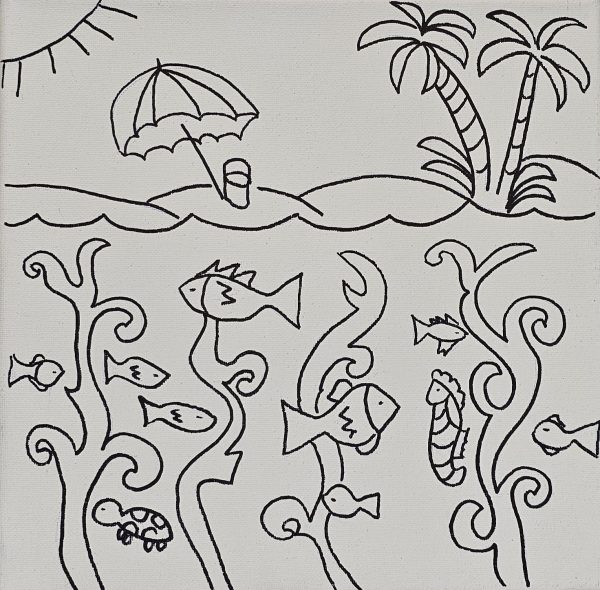 Flat lay of Under the Sea canvas with sunny beach and ocean animals