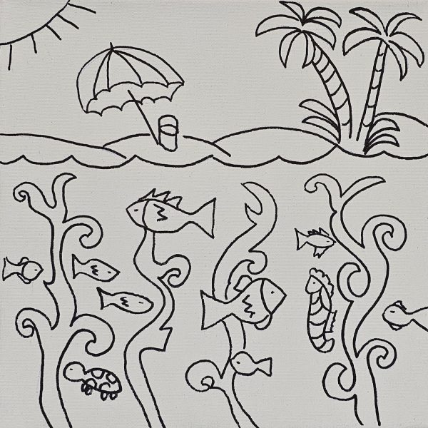 Flat lay of Under the Sea canvas with sunny beach and ocean animals