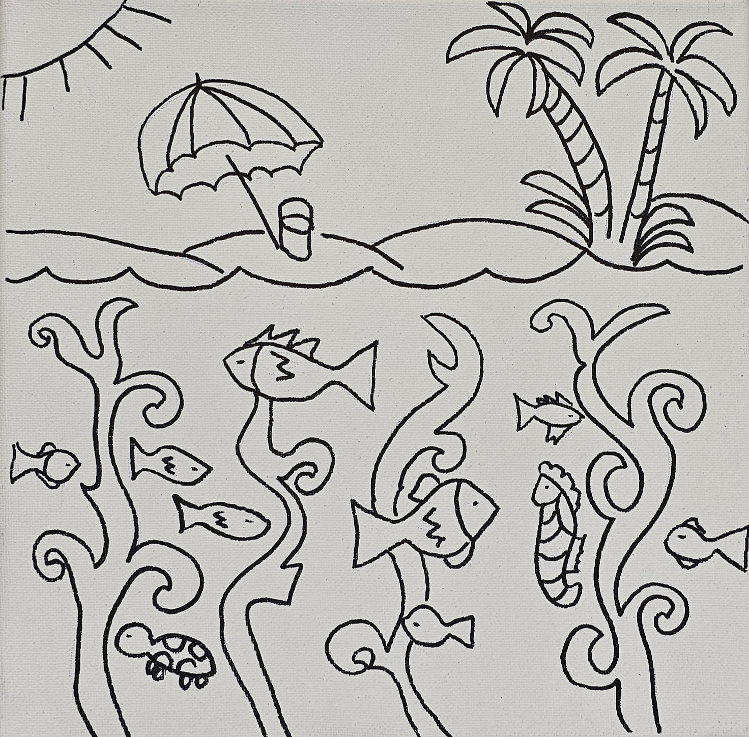 Flat lay of Under the Sea canvas with sunny beach and ocean animals