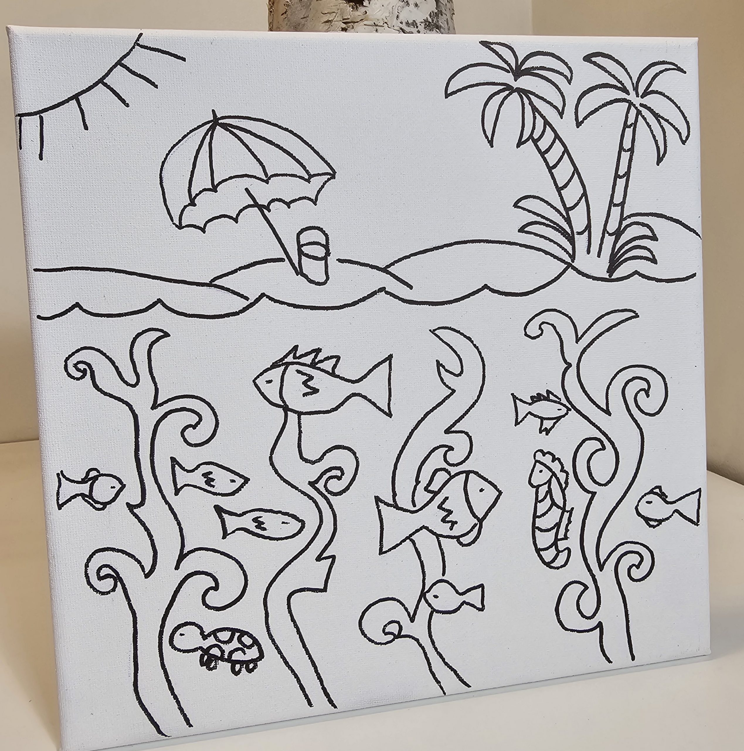 Under the Sea canvas leaning with beach and ocean elements on display