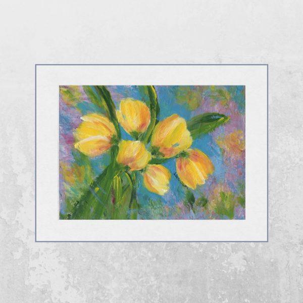 Hand-painted Yellow Tulips 5x7 floral print matted to 8x10 on neutral background