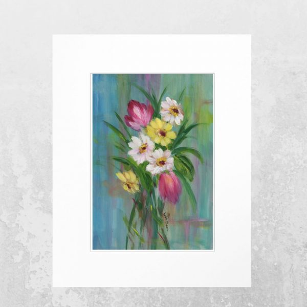 8x10 spring bouquet print matted to 11x14 on neutral surface