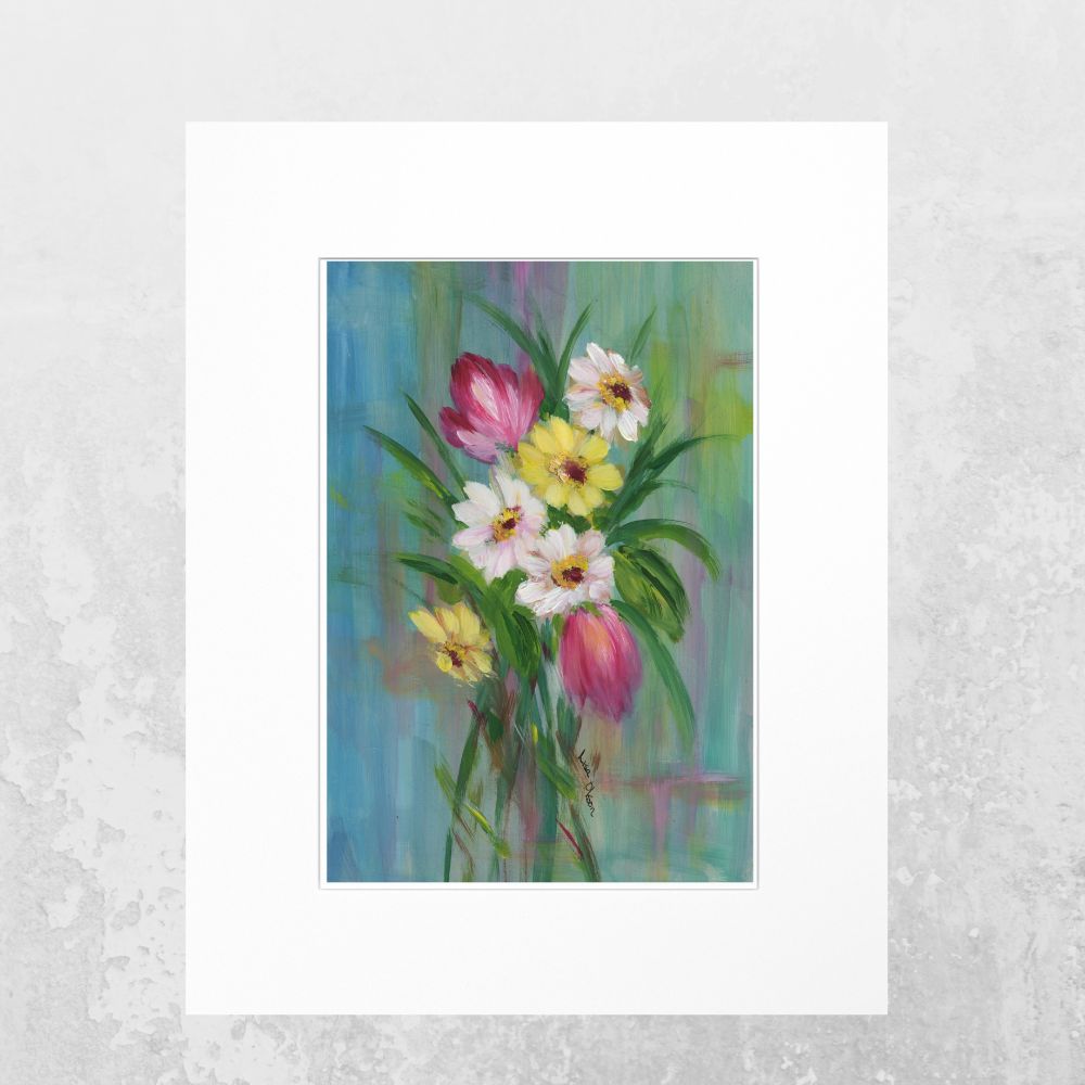 8x10 spring bouquet print matted to 11x14 on neutral surface