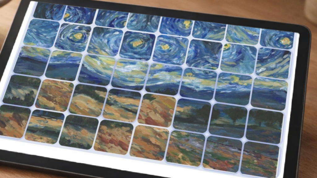 close-up of Night with Quiet Stars art puzzle showing brushstrokes, color transitions, and textured painting details