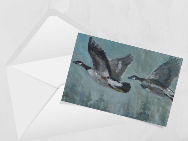 spring flight greeting card hand painted acrylic bird art with geese in flight