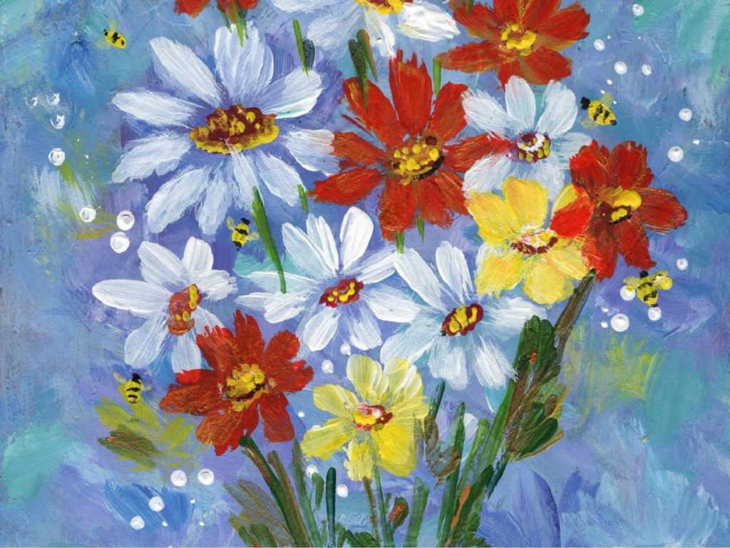 Colorful wildflowers and bees painting thumbnail