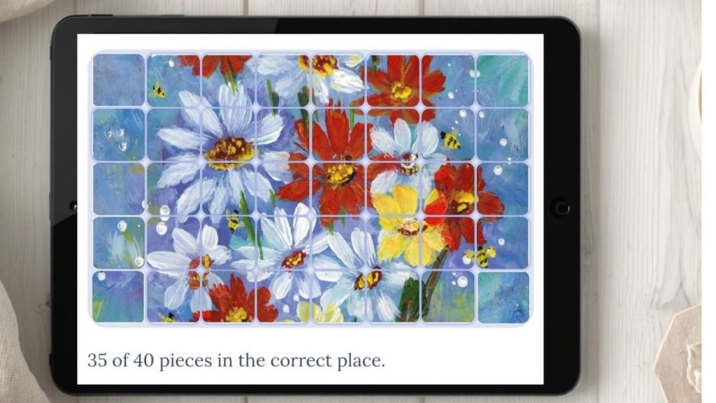 art puzzle close-up of Wildflower Morning painting showing color relationships and composition details for painting practice